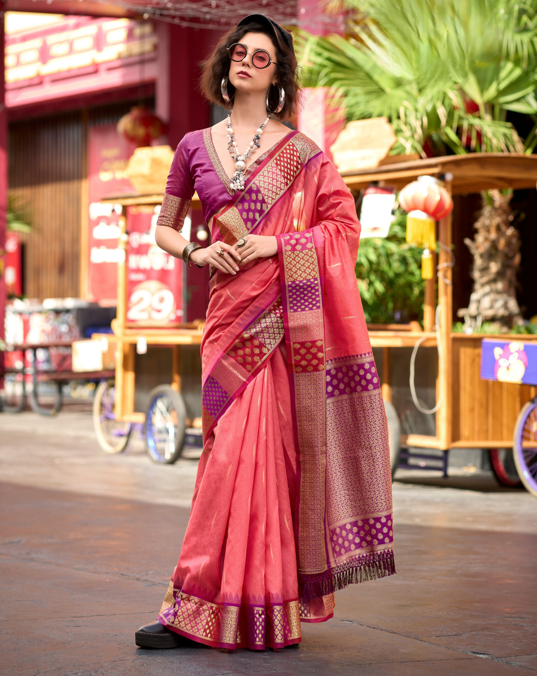Onion Pink  Banarasi Silk saree