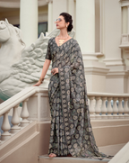 Black Mal Mal Cotton  print saree