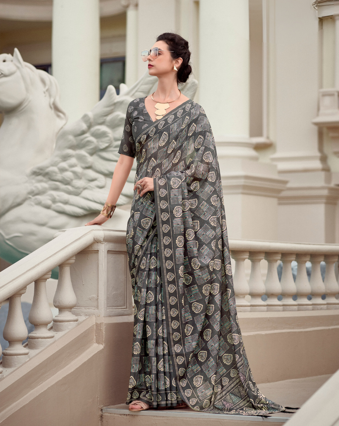 Black Mal Mal Cotton  print saree
