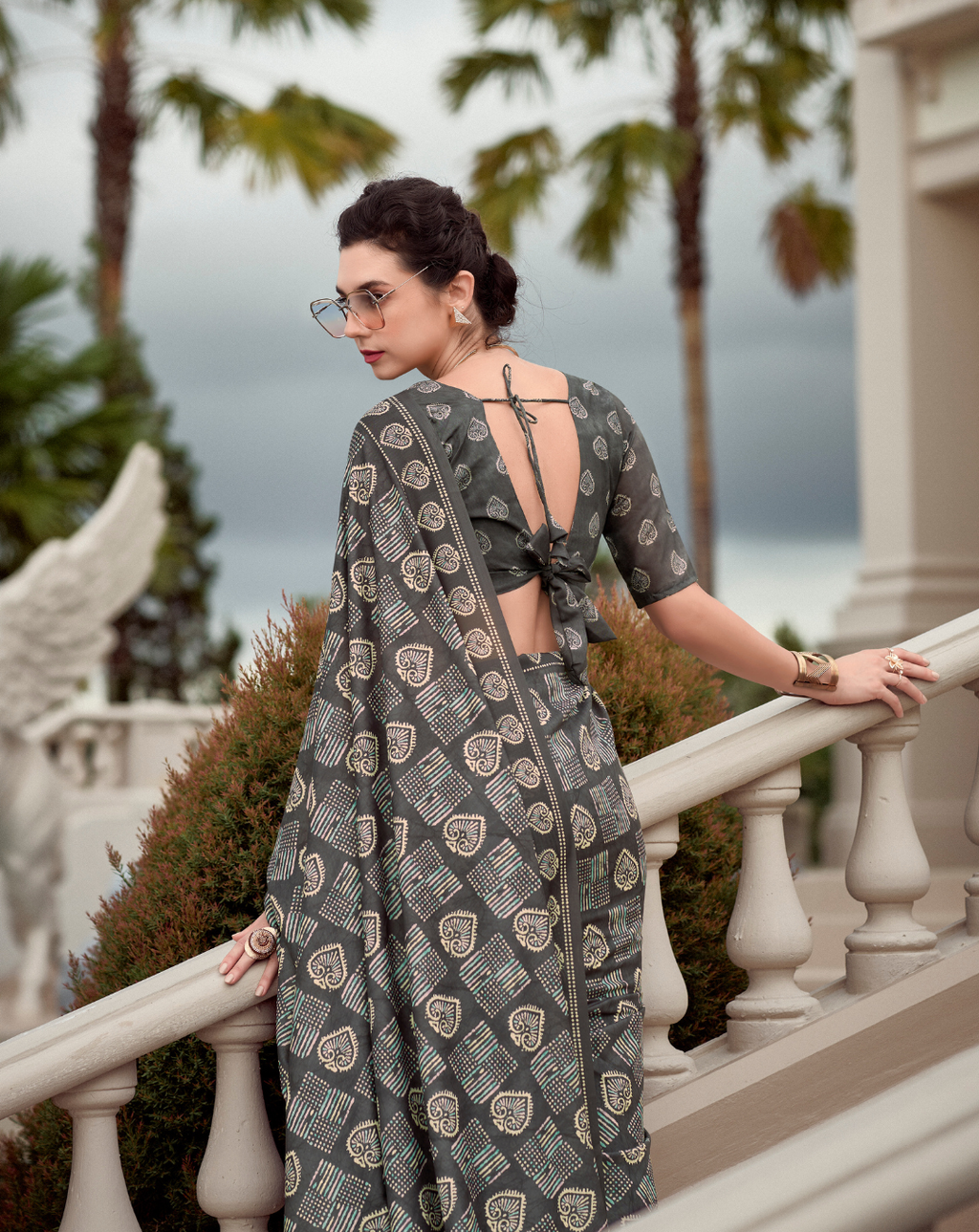 Black Mal Mal Cotton  print saree