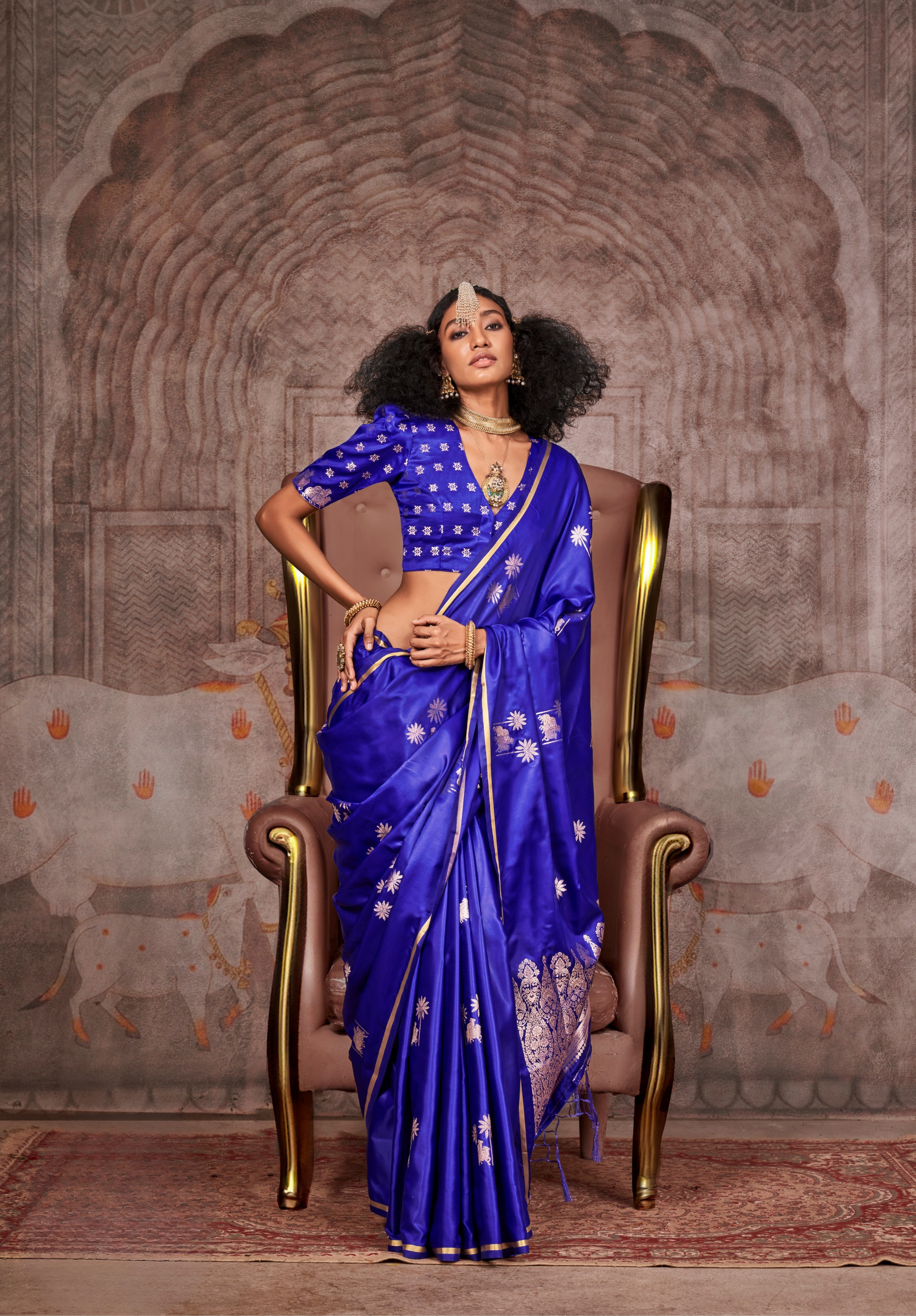 Blue Satin Silk Pichwai Saree