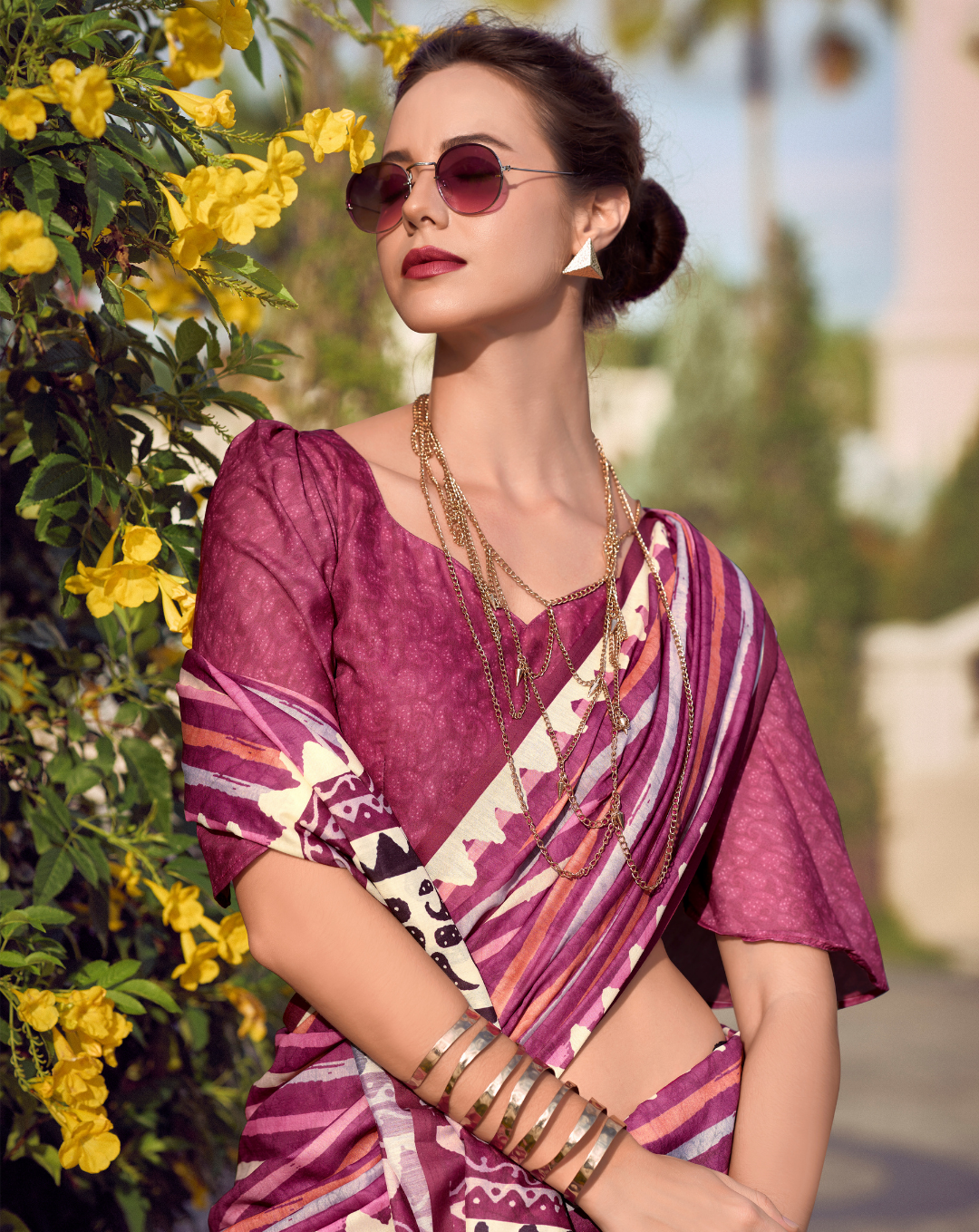 Pink  Mal Mal Cotton  print saree
