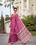 Pink  Mal Mal Cotton  print saree