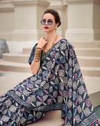 Blue Mal Mal Cotton  print saree