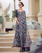 Blue Mal Mal Cotton  print saree