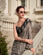 Black and Beige Mal Mal Cotton print saree