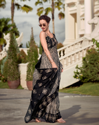 Black and Beige Mal Mal Cotton print saree