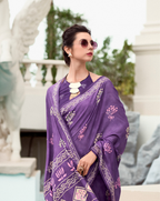 Purple Mal Mal Cotton print saree