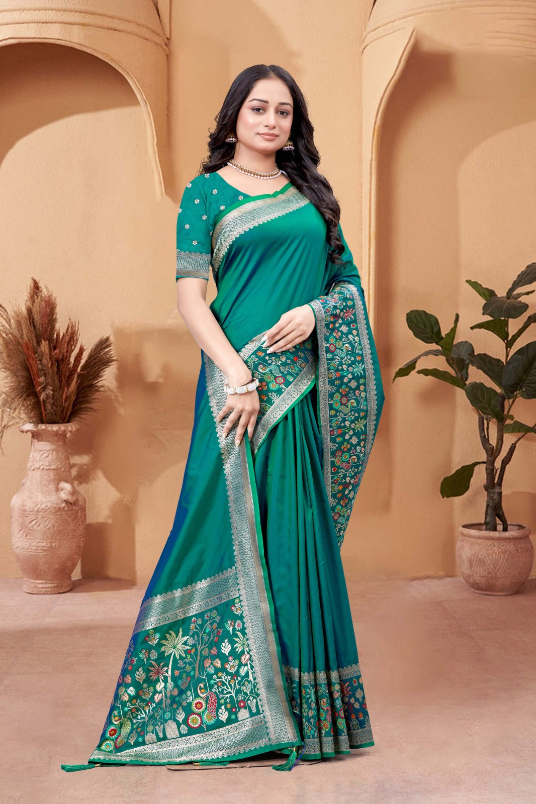 Premium Turquoise Soft Silk Saree - SaviDurga