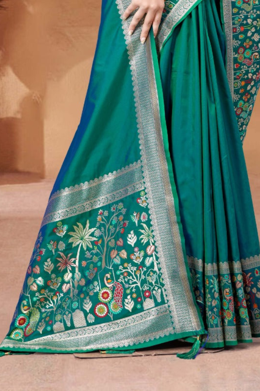 Premium Turquoise Soft Silk Saree - SaviDurga