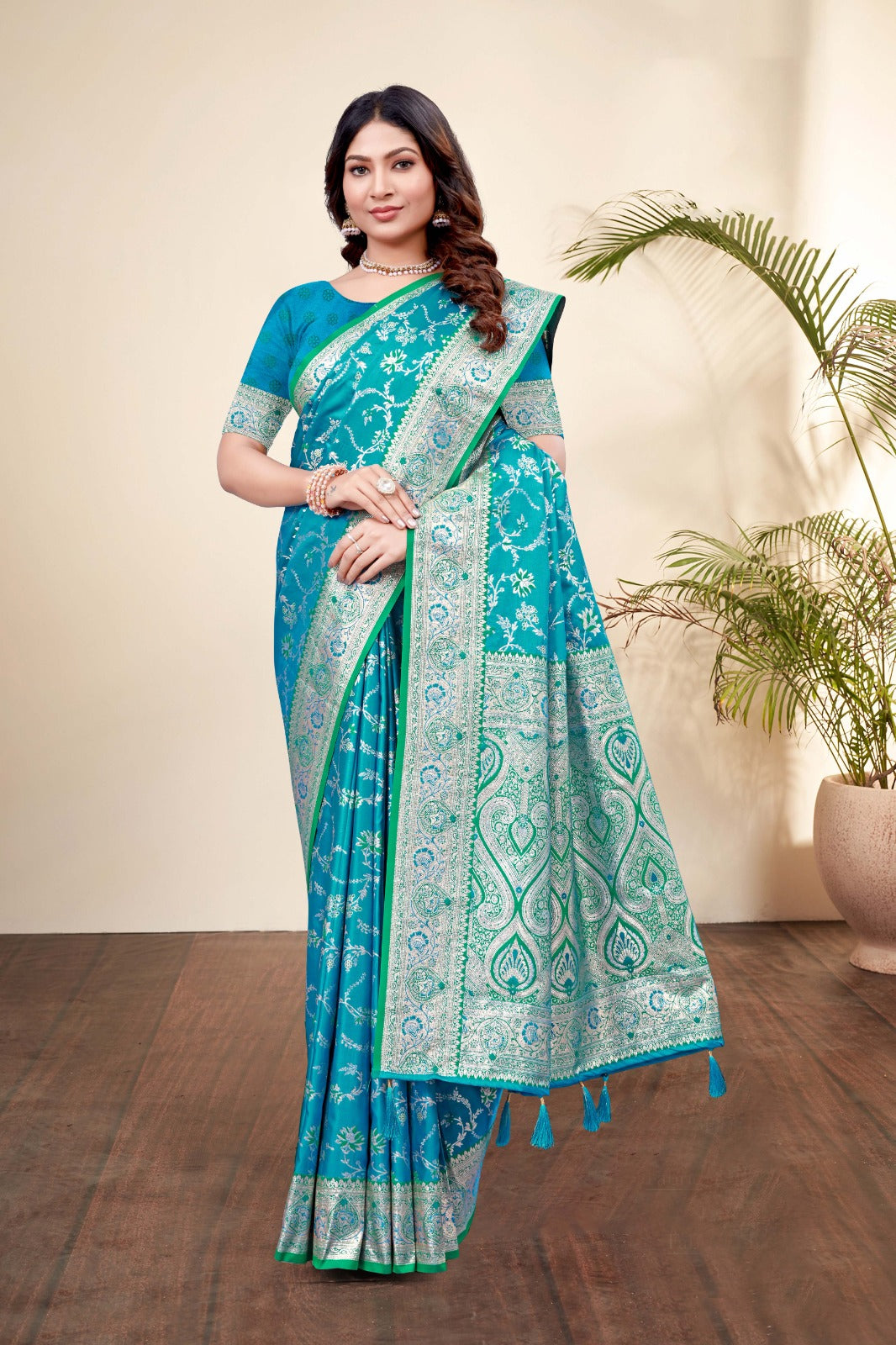 Elegant Blue Satin Silk Saree - SaviDurga