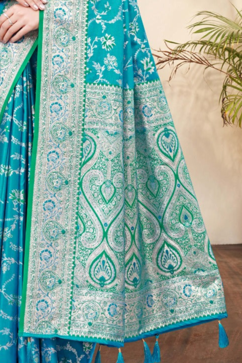 Elegant Blue Satin Silk Saree - SaviDurga