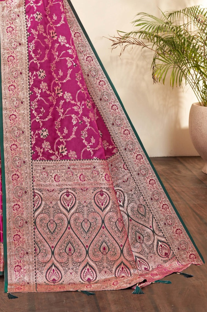 Elegant Royal Pink Satin Silk Saree - SaviDurga