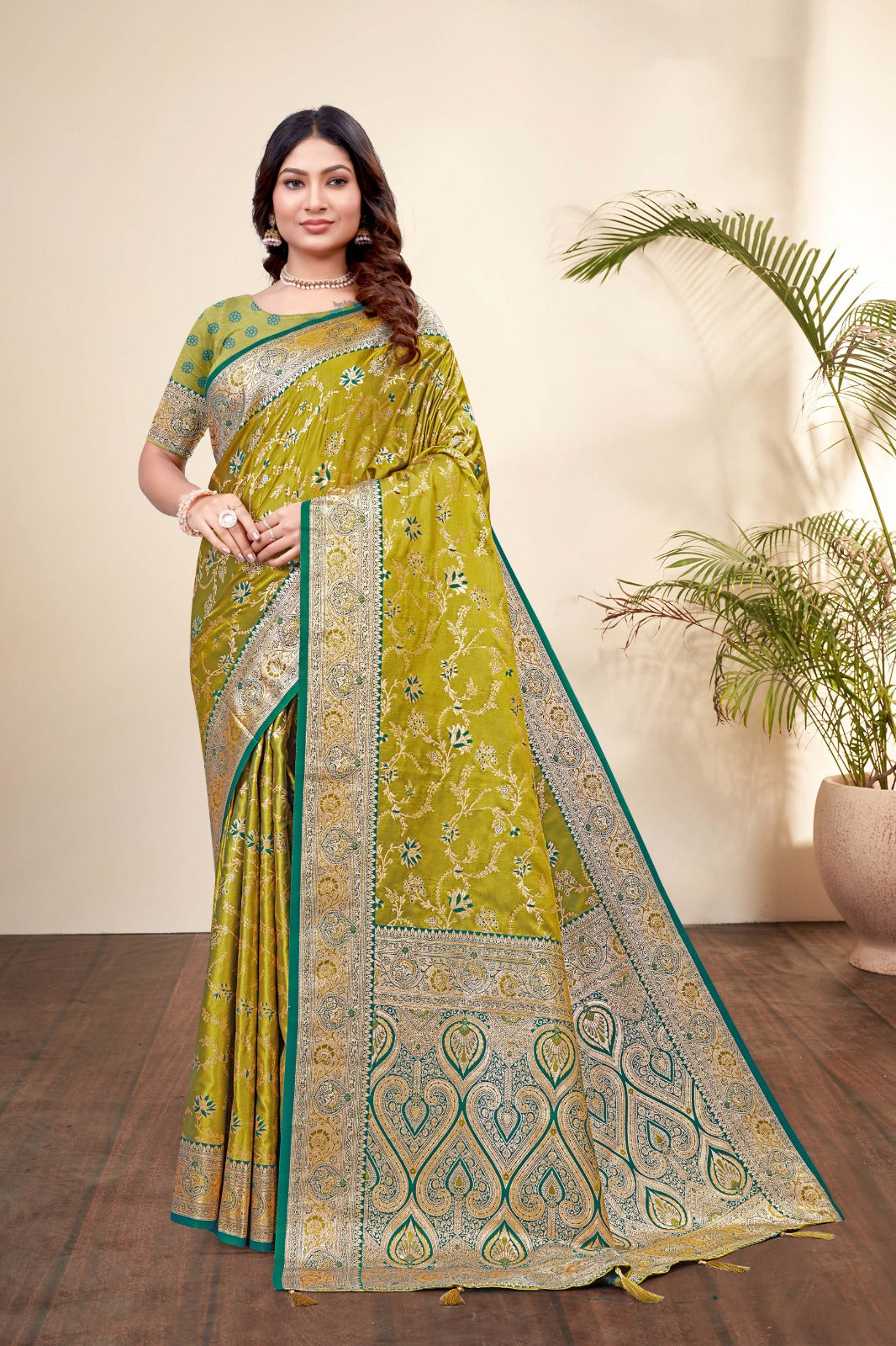 Elegant Mustard Satin Silk Saree - SaviDurga