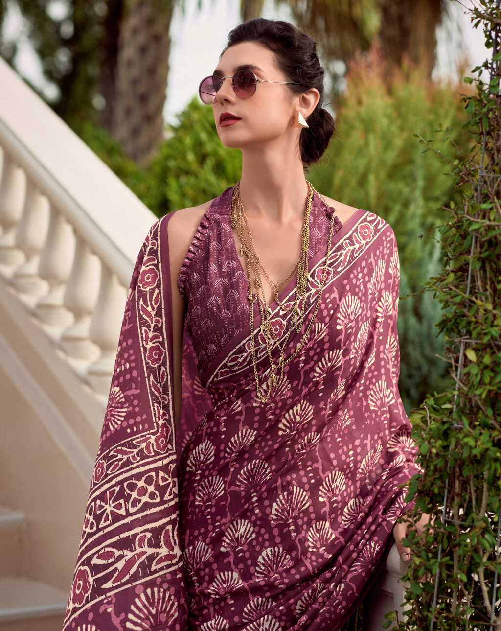Onion pink Mal Mal Cotton  print saree