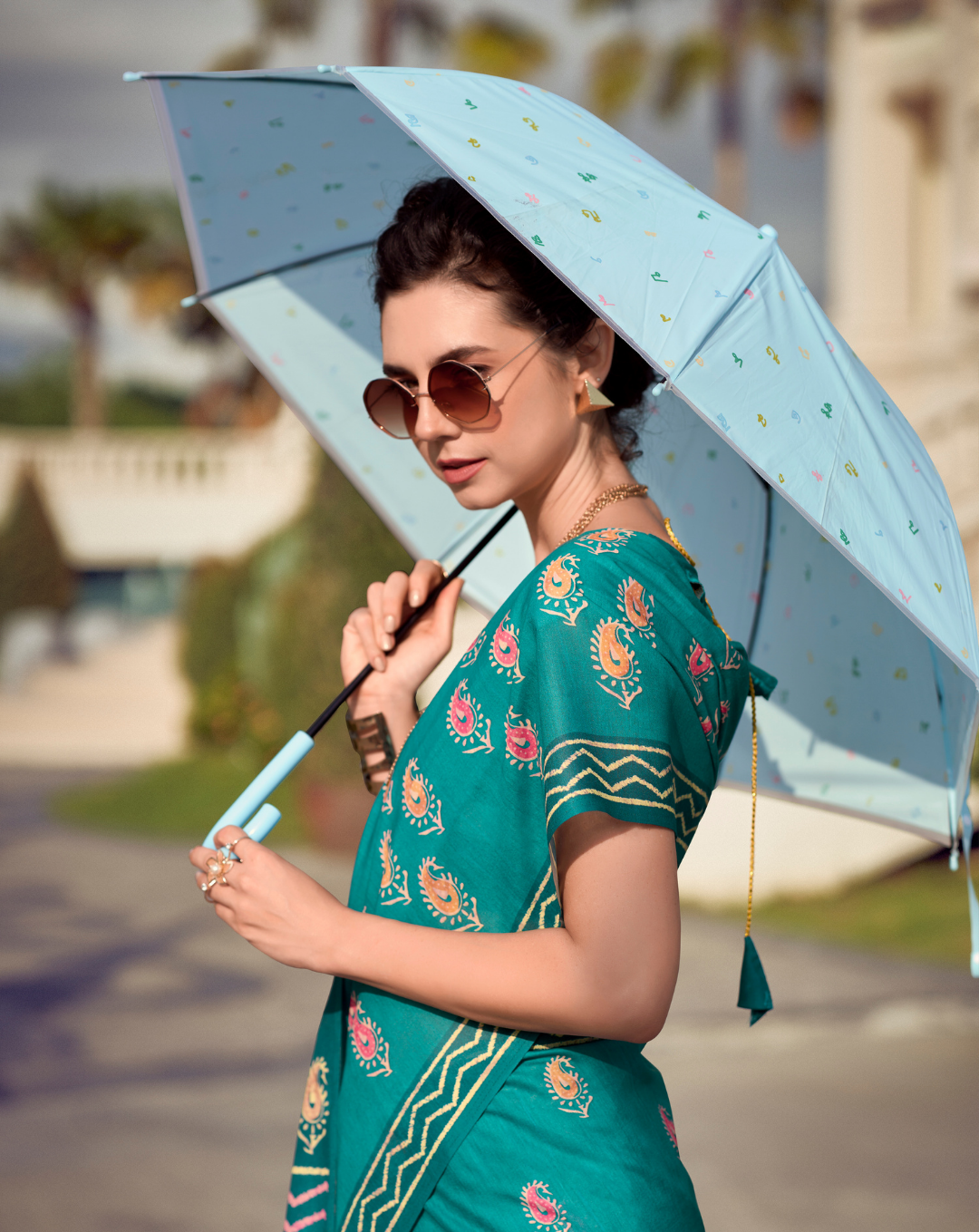 Sea green Mal Mal Cotton digital print saree