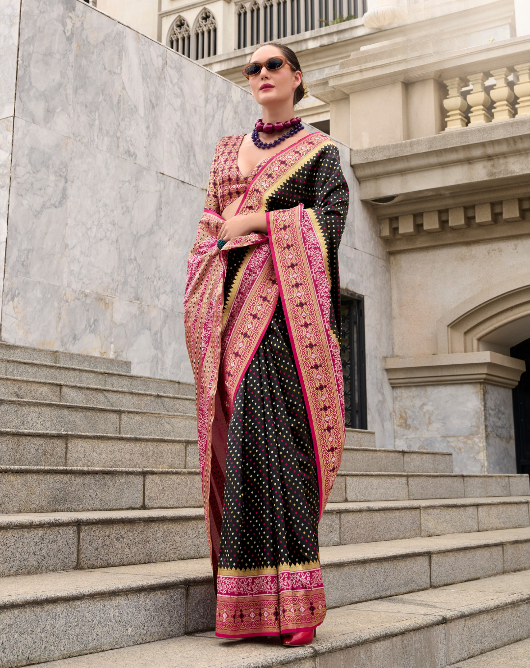 Black Soft Silk Printed saree