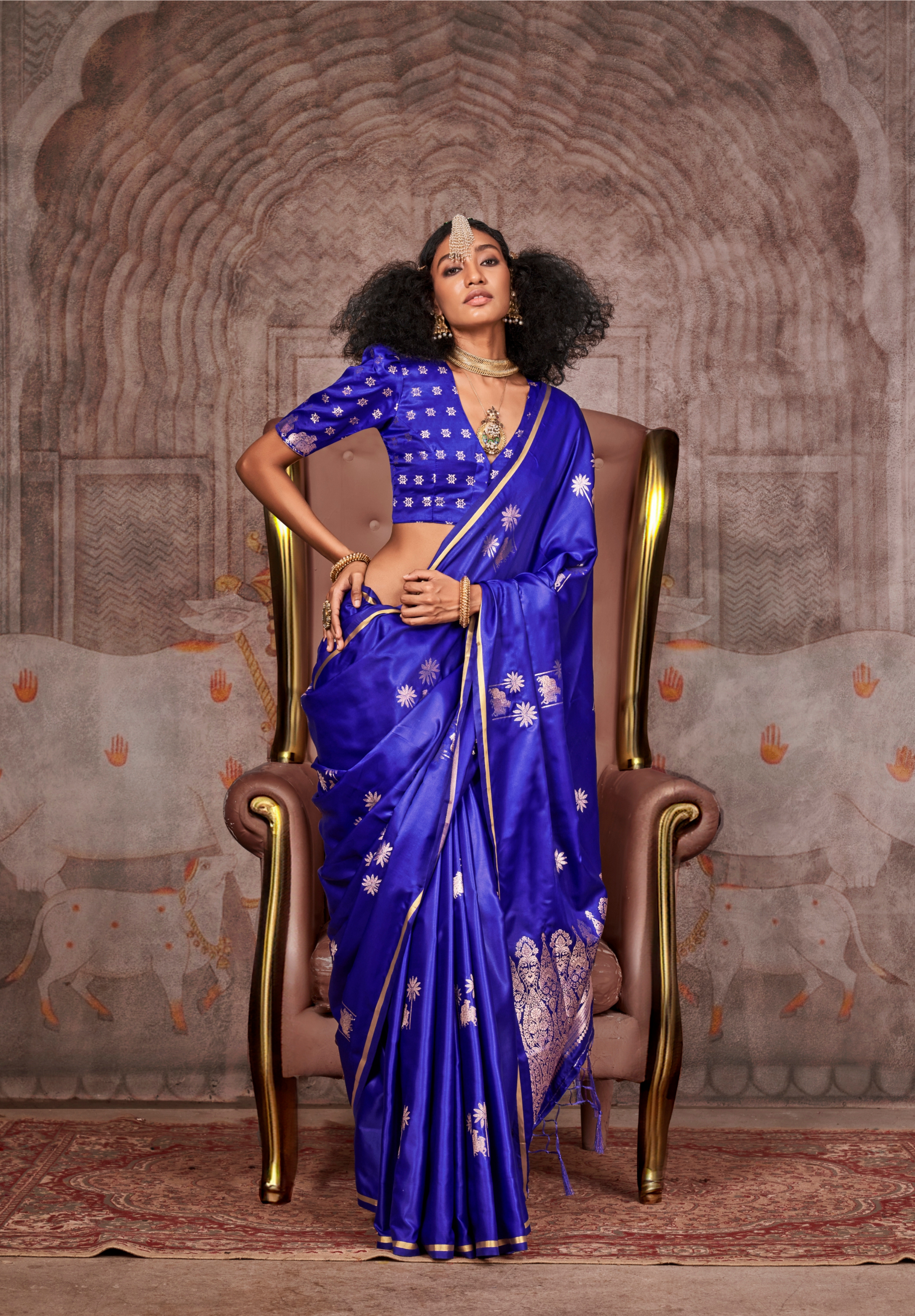Blue Satin Silk Pichwai Saree