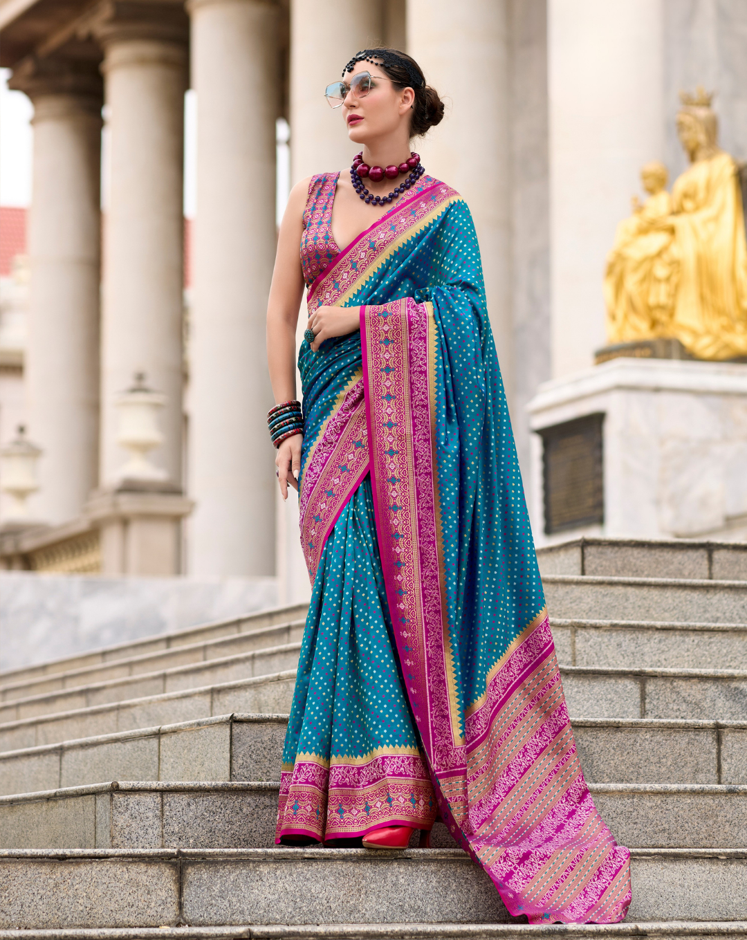Blue Soft Silk Printed saree