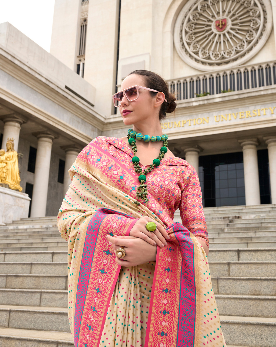 Beige Soft Silk Printed saree