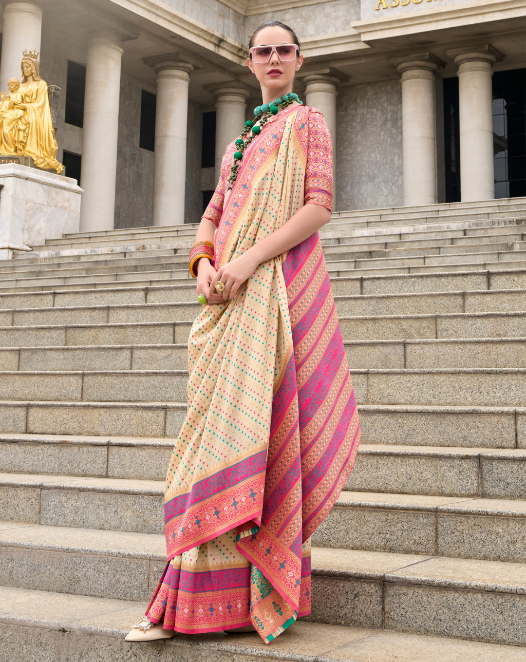 Beige Soft Silk Printed saree
