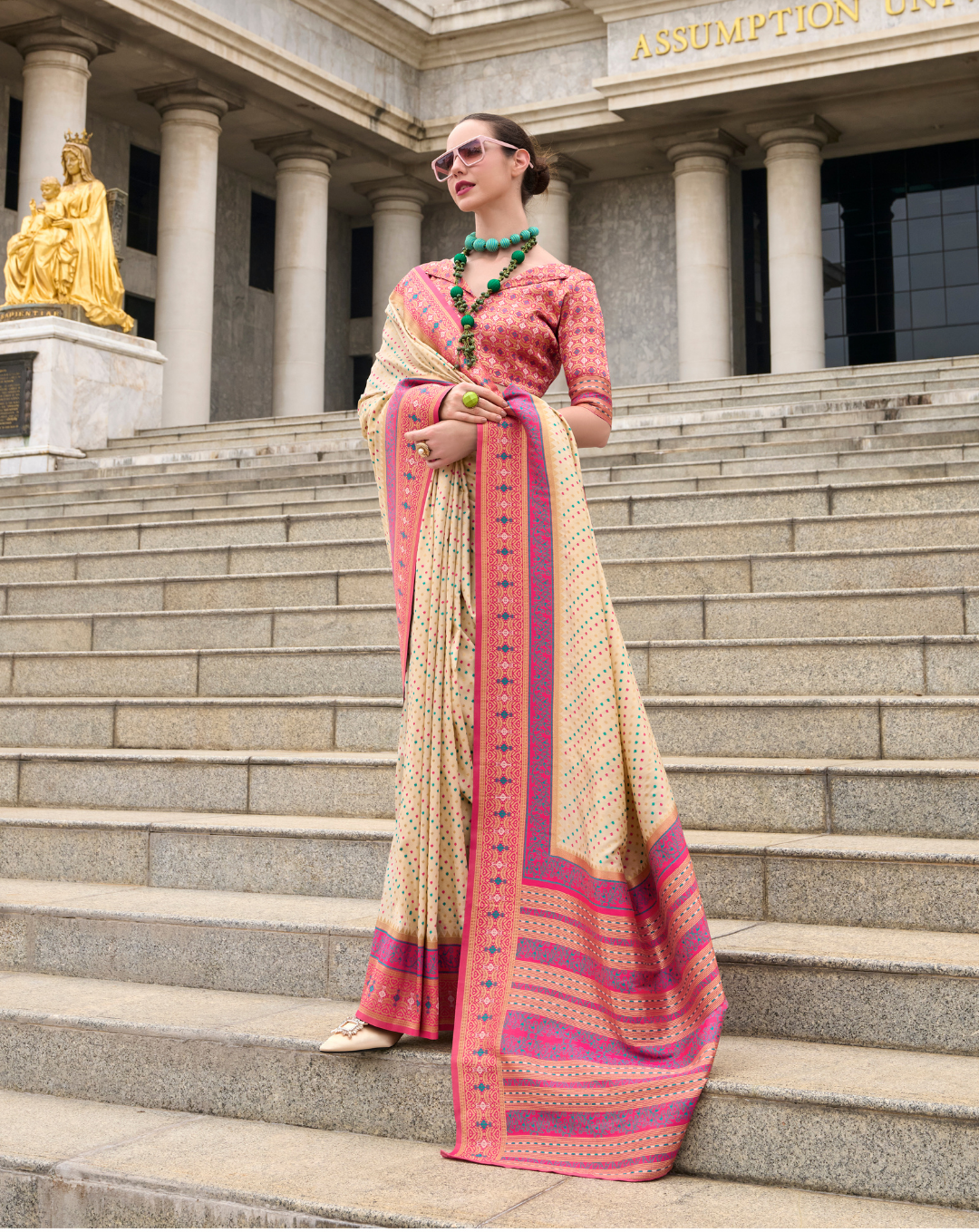 Beige Soft Silk Printed saree