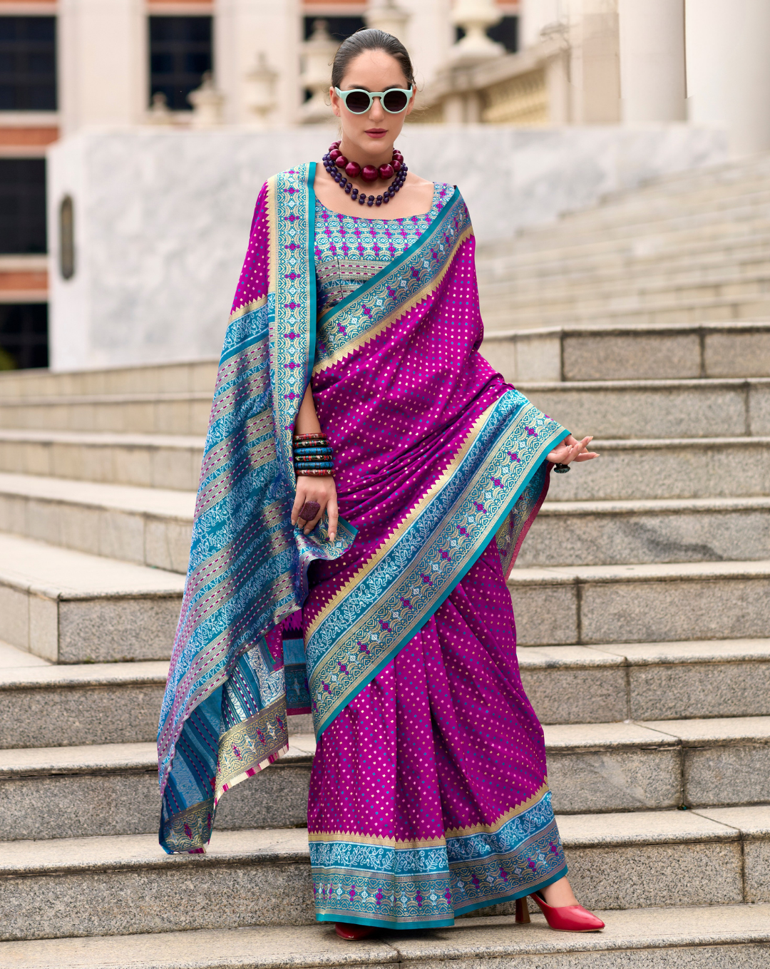 Magenta Soft Silk Printed saree