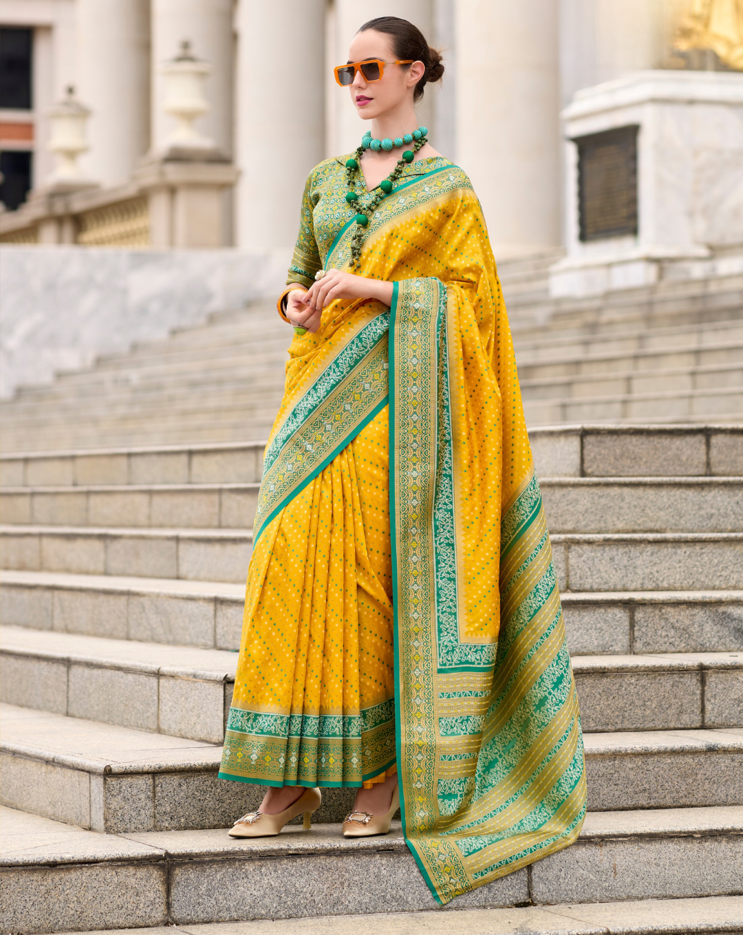 Yellow Soft Silk Printed saree