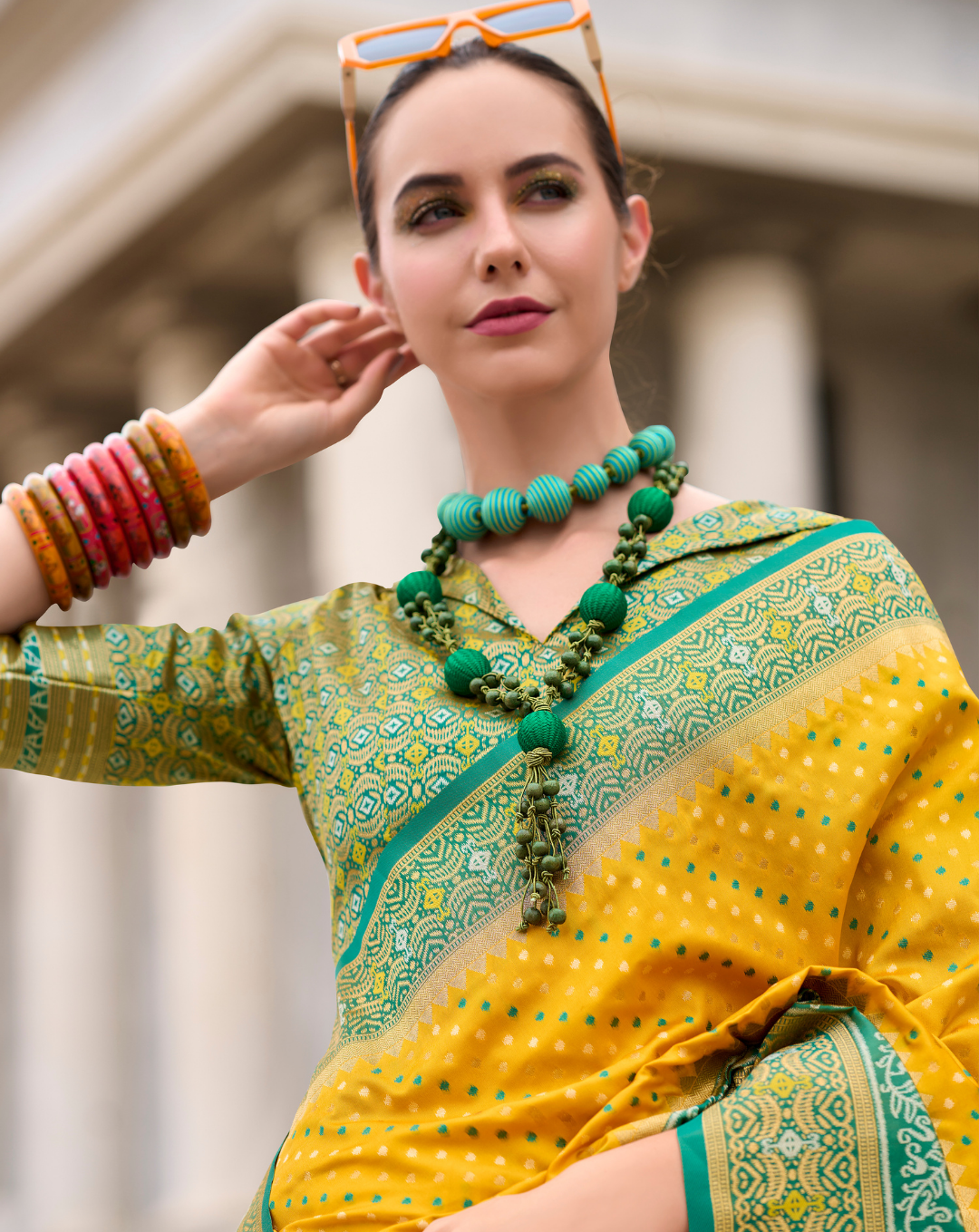 Yellow Soft Silk Printed saree