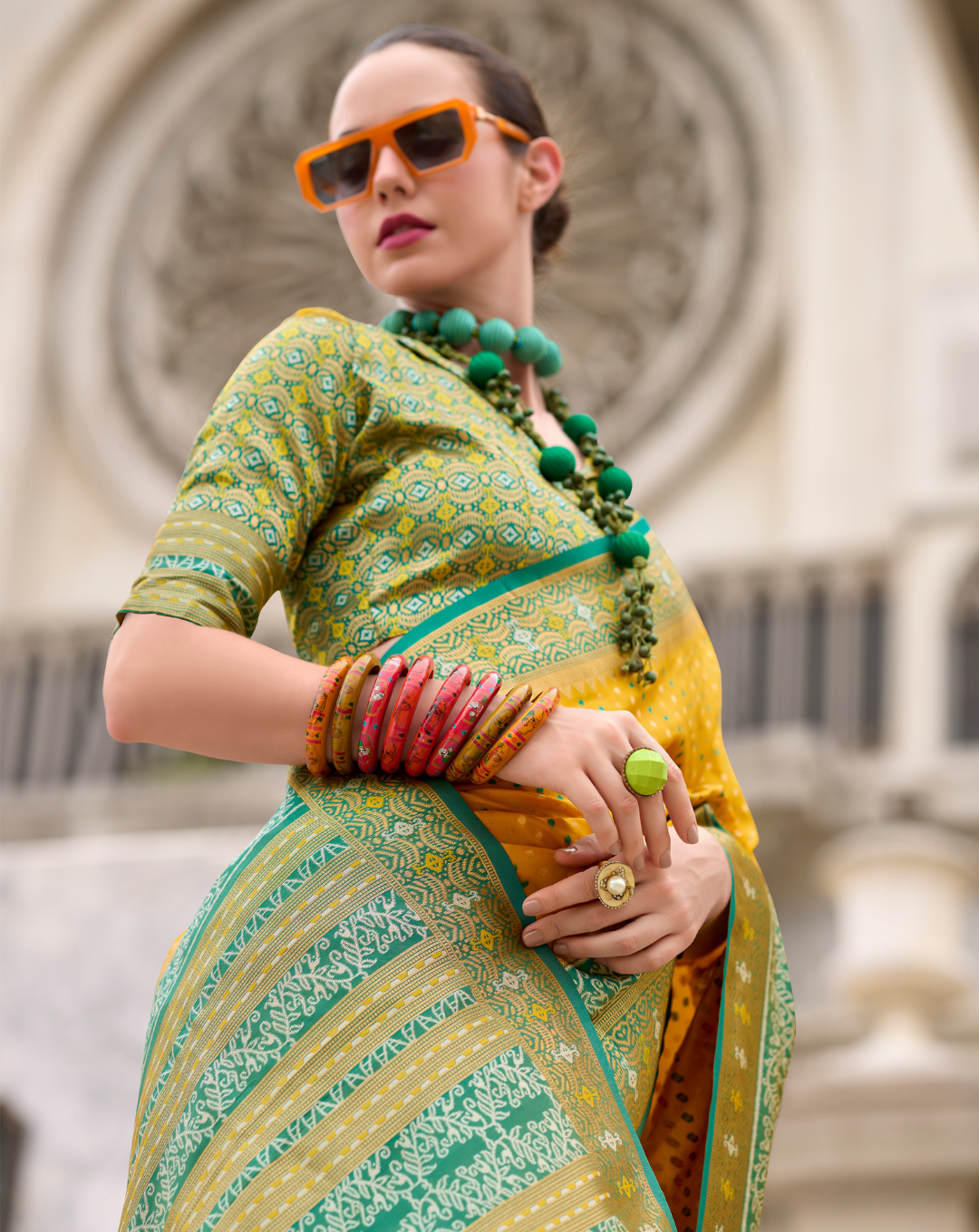 Yellow Soft Silk Printed saree