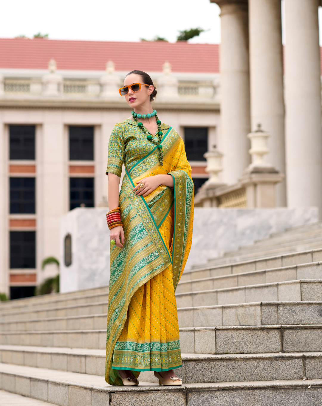 Yellow Soft Silk Printed saree