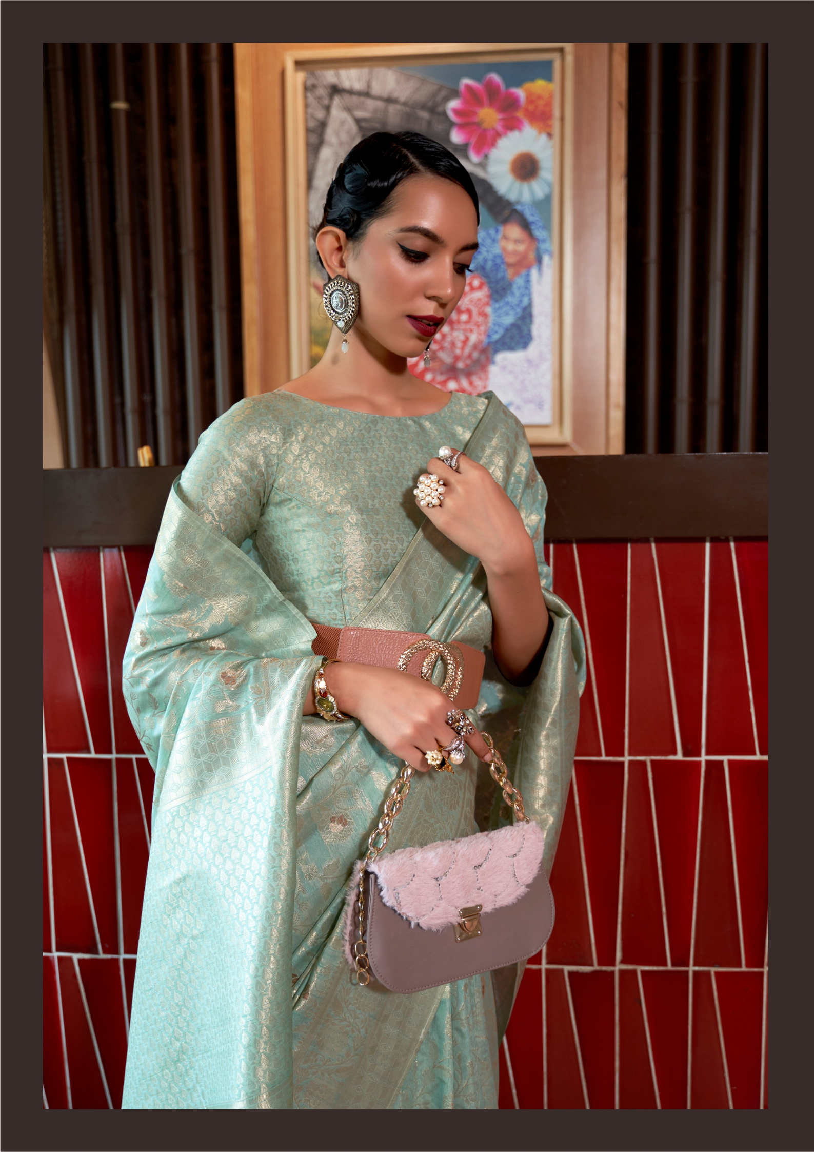 Kanjivaram Green Handloom Weaving Silk Saree