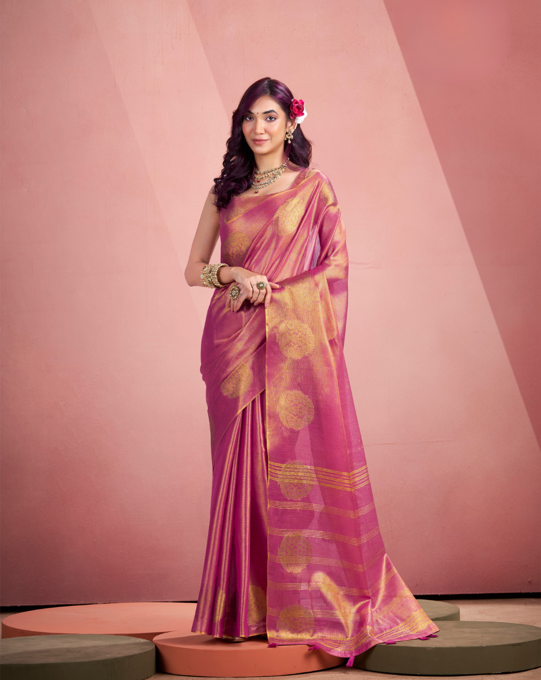 Pink Tissue Fancy Weaving silk saree