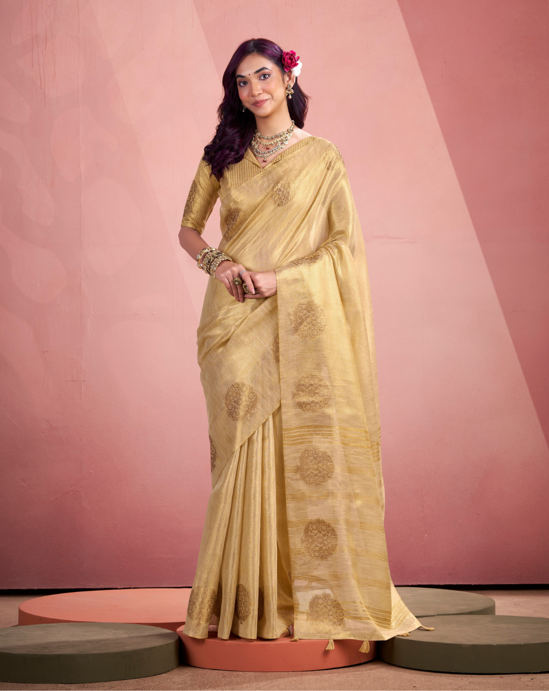 Yellow Tissue Fancy Weaving silk saree