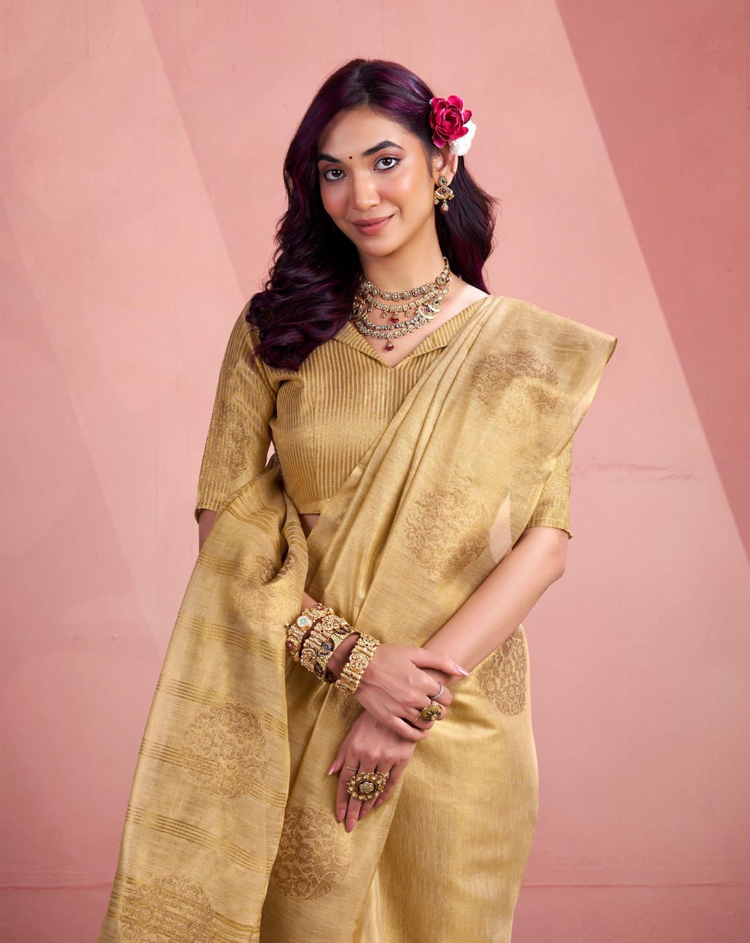 Yellow Tissue Fancy Weaving silk saree