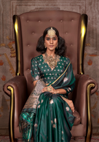 Green Satin Silk Pichwai Saree