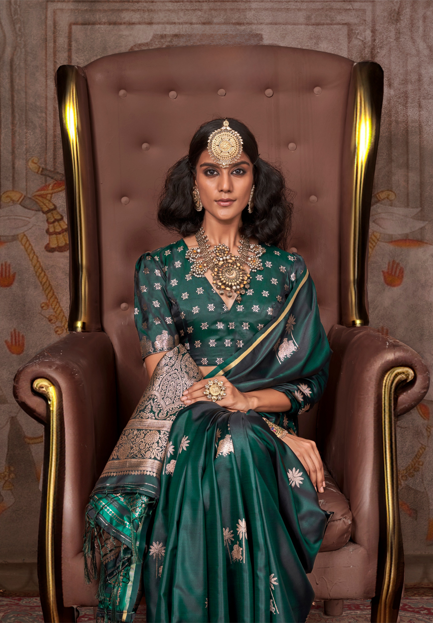 Green Satin Silk Pichwai Saree