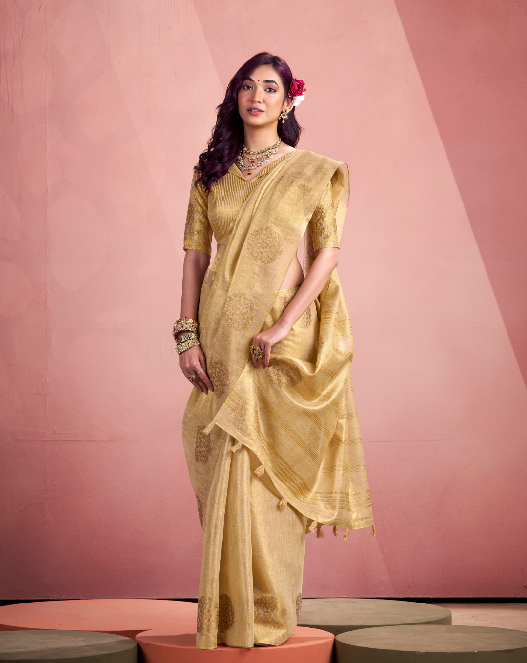 Yellow Tissue Fancy Weaving silk saree