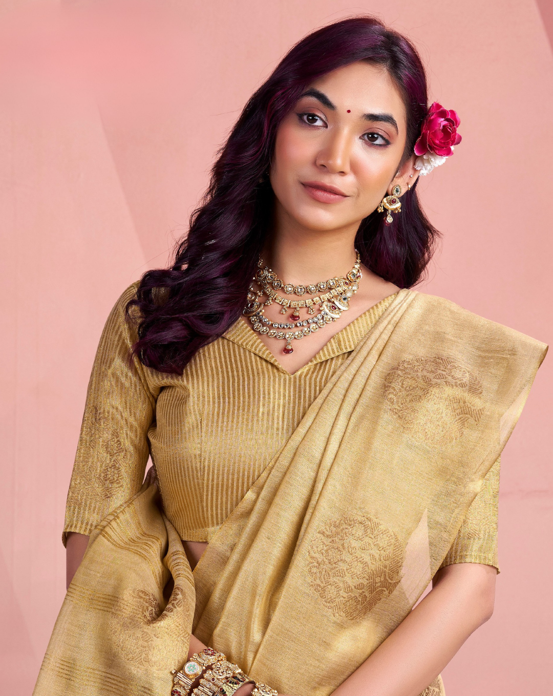 Yellow Tissue Fancy Weaving silk saree