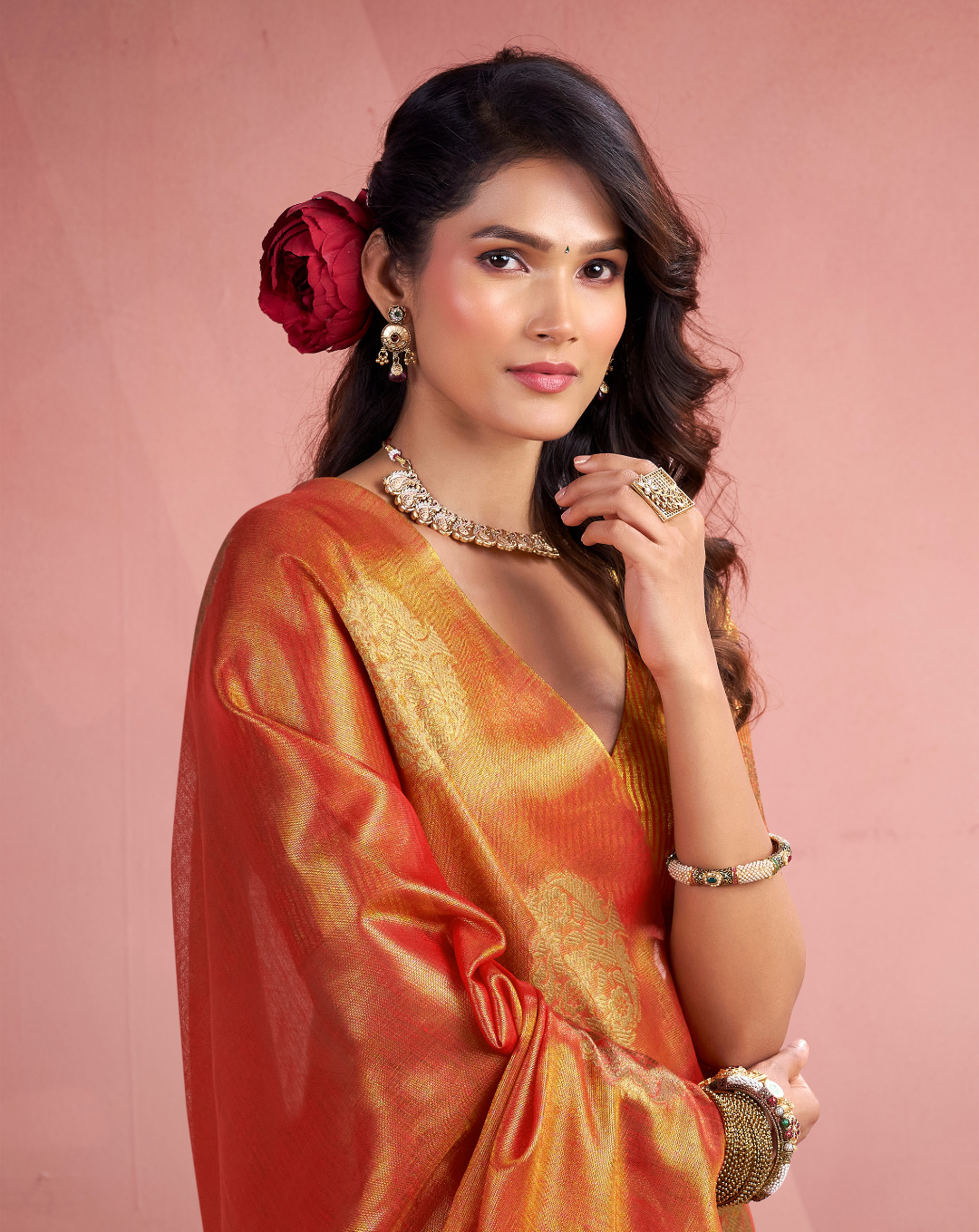Orange Tissue Fancy Weaving silk saree