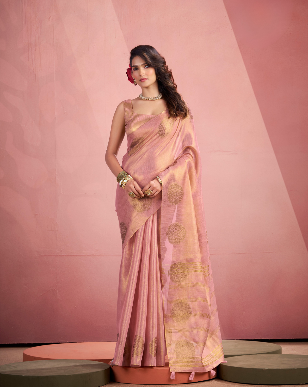 Light Pink  Tissue Fancy Weaving silk saree