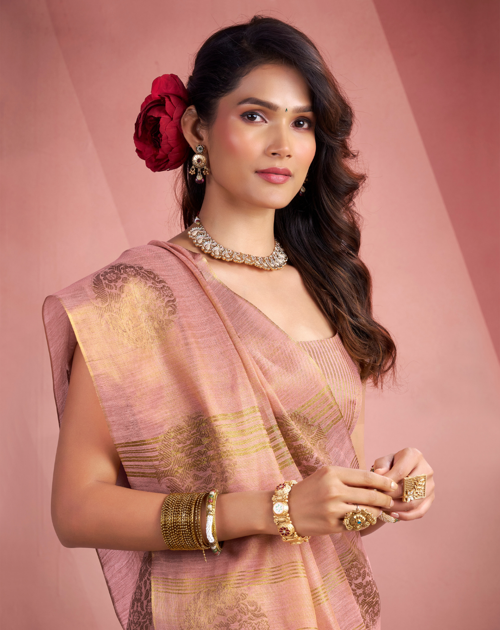 Light Pink  Tissue Fancy Weaving silk saree