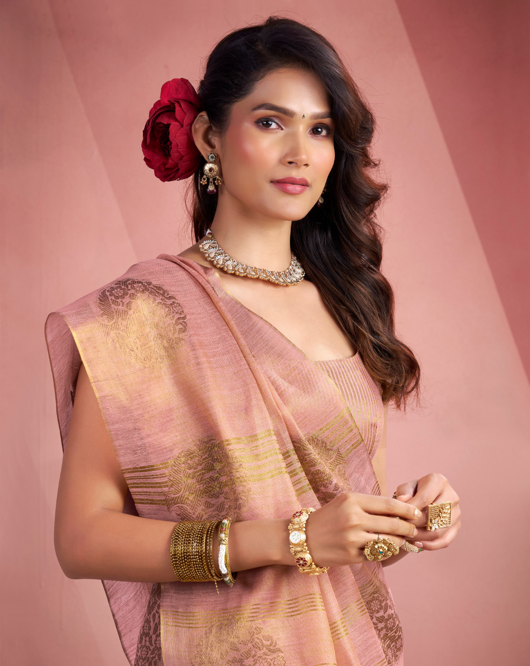 Light Pink  Tissue Fancy Weaving silk saree