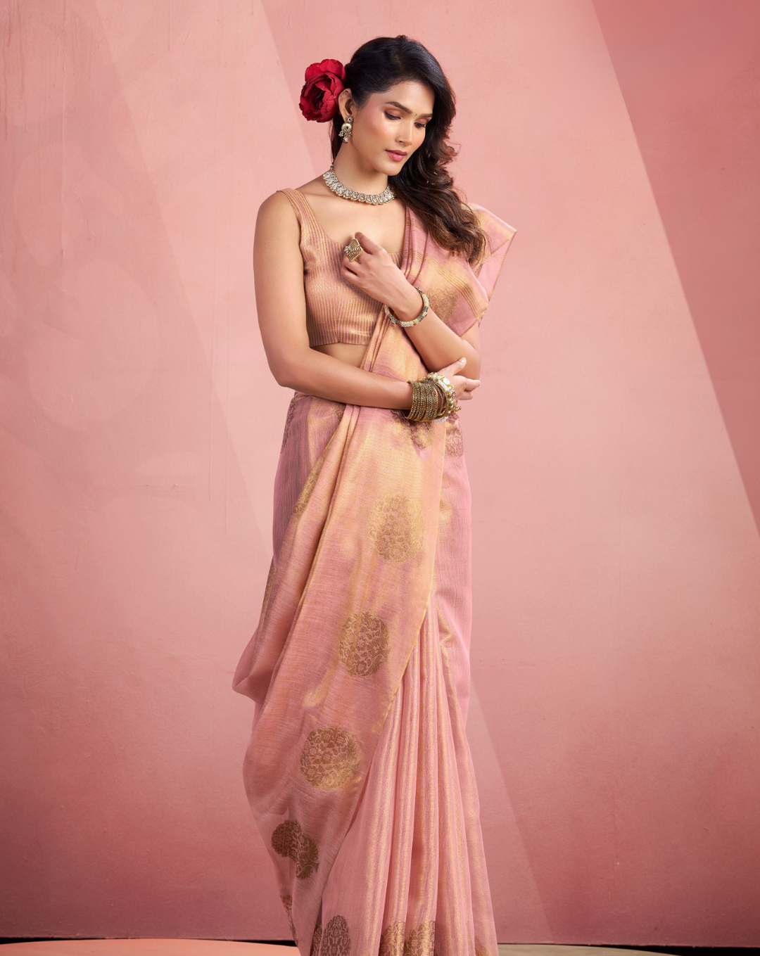 Light Pink  Tissue Fancy Weaving silk saree