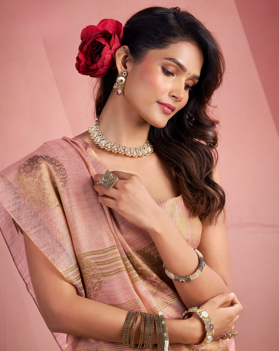 Light Pink  Tissue Fancy Weaving silk saree