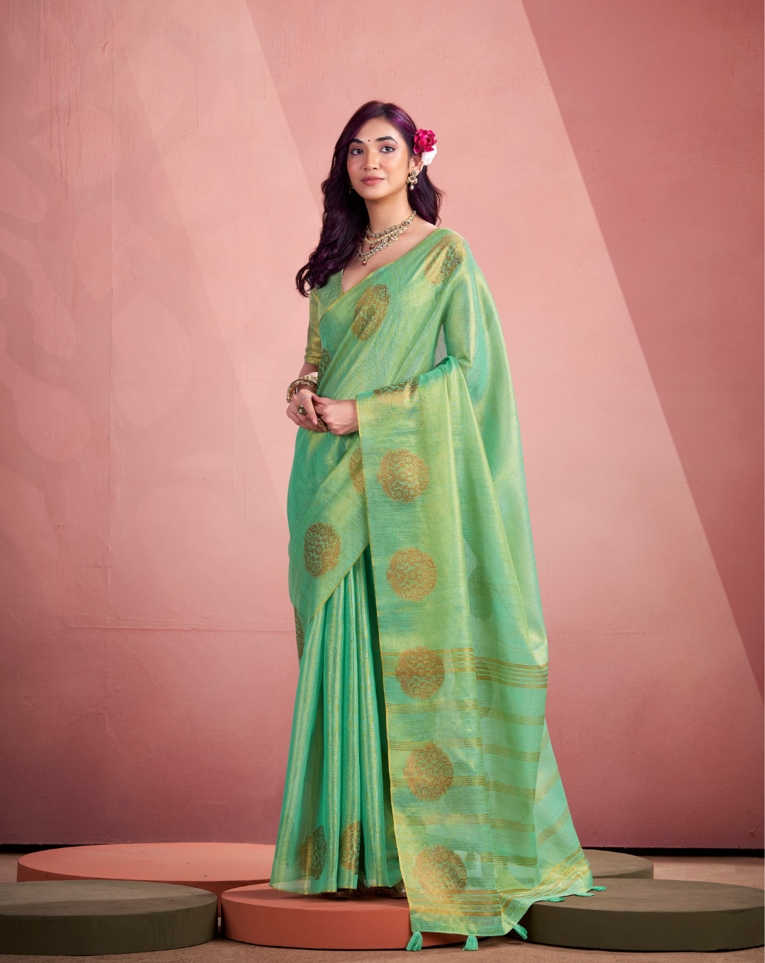Green Tissue Fancy Weaving silk saree