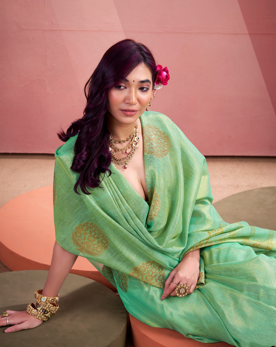 Green Tissue Fancy Weaving silk saree