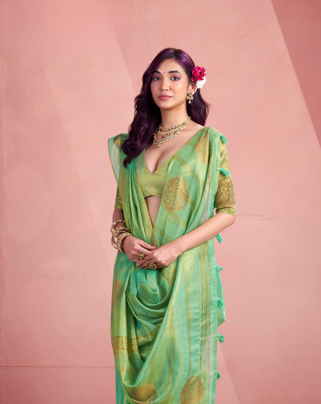 Green Tissue Fancy Weaving silk saree