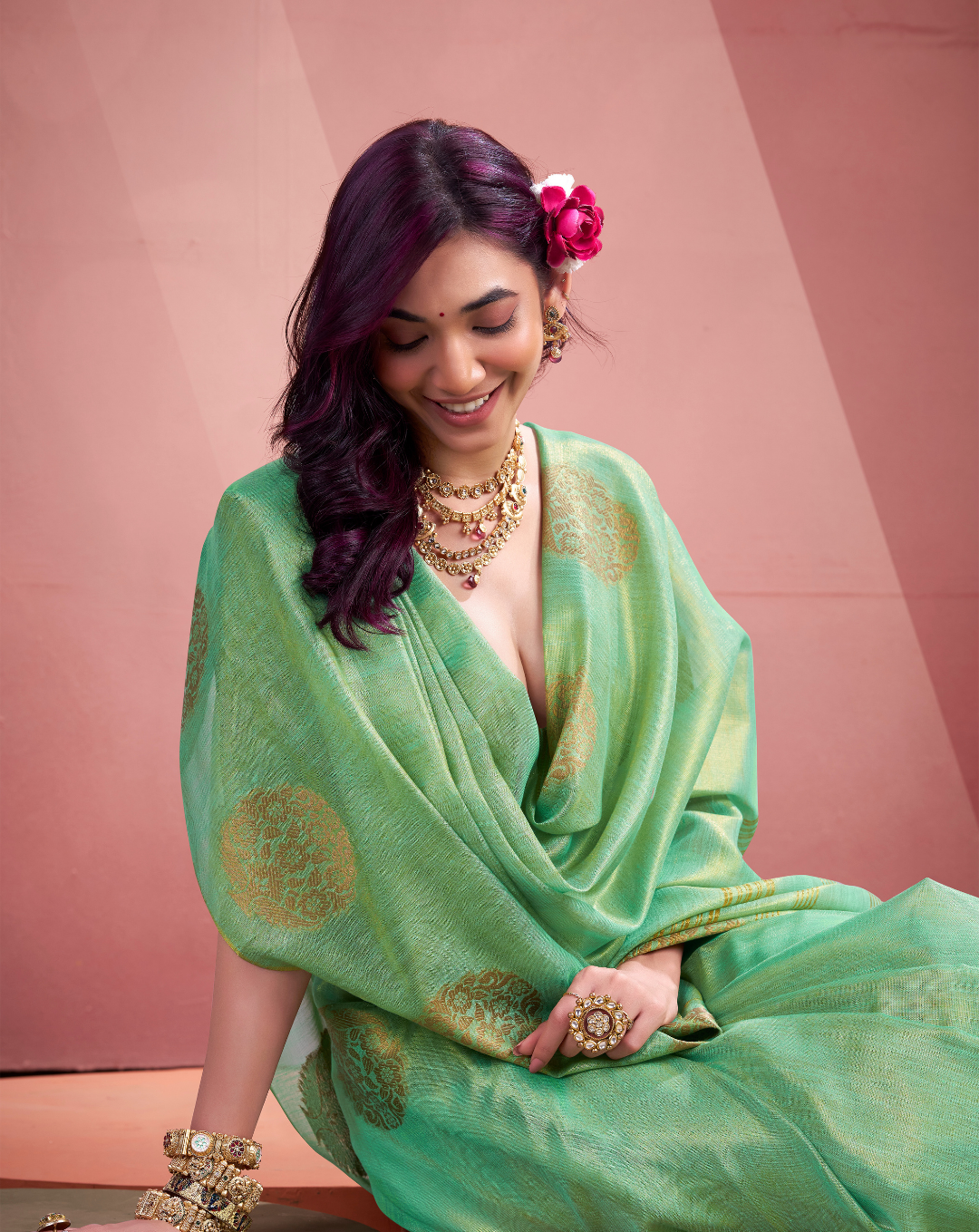 Green Tissue Fancy Weaving silk saree