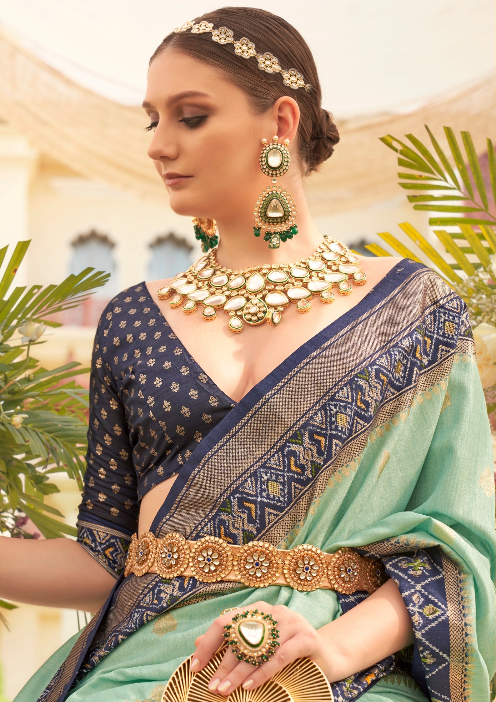 Mint Green Silk Saree with Aqua Finish